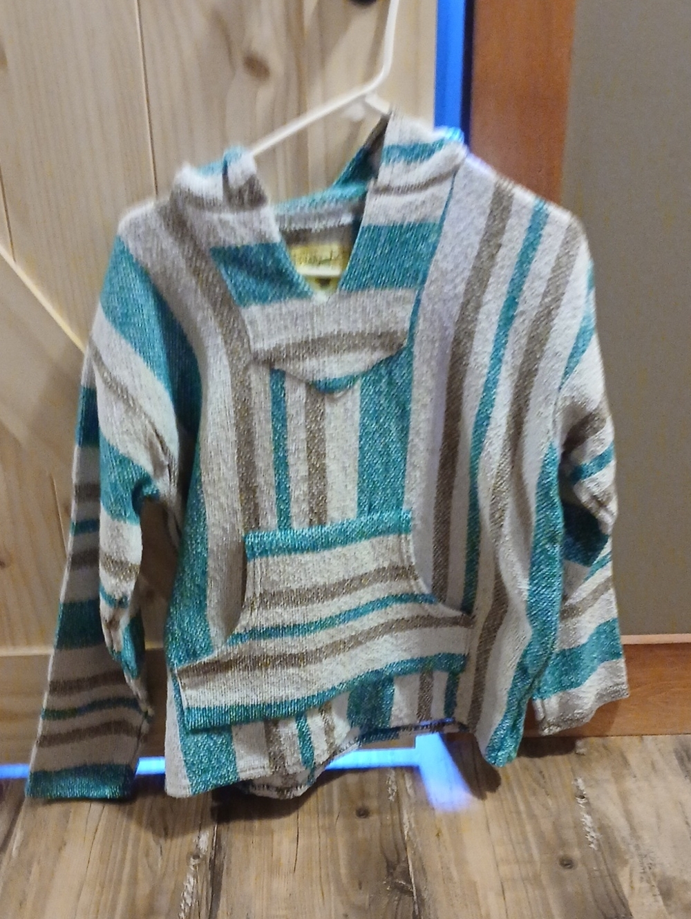 Baja Style Striped Teal and Cream Cowl-Neck Sweater